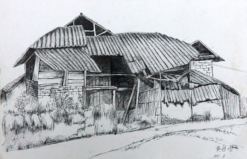 房子铅笔画图片乡村